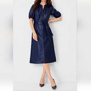 Corpcore Ann Taylor Vegan leather mid-length dress, Navy
